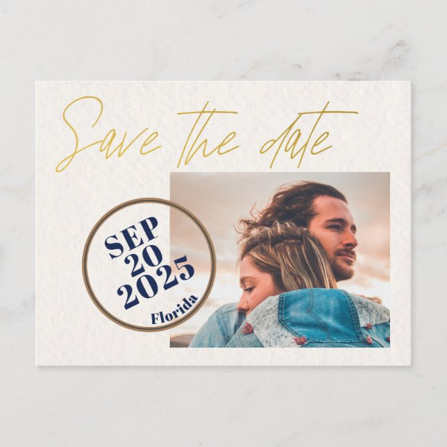 Modern Elegant Gold Typography SAVE THE DATE Announcement Postcard (Front)