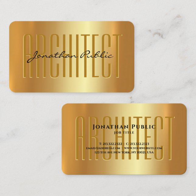 Modern Elegant Gold Typography Script Architect Business Card (Front/Back)