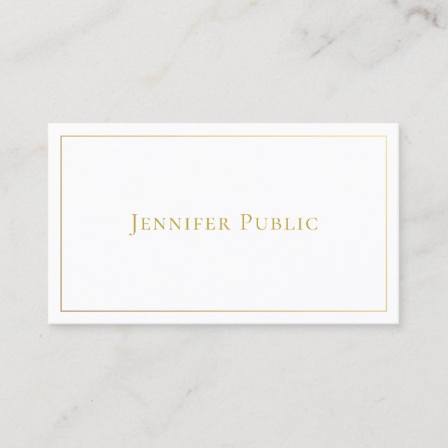 Modern Elegant Gold White Minimalist Template Business Card (Front)