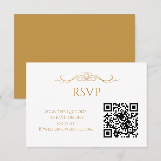 Modern Elegant Gold & White QR Code Wedding RSVP Card (Front/Back)