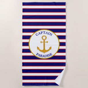 Modern elegant golden anchor beach towel
