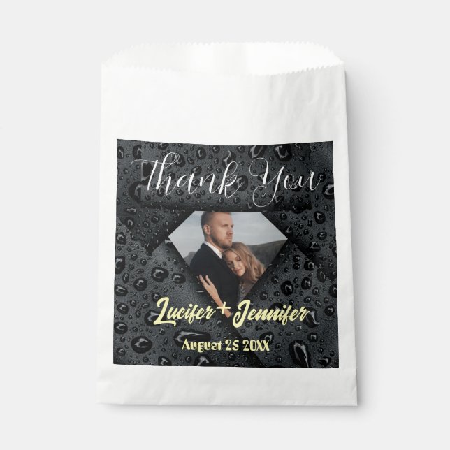 Modern Elegant Golden Diamond Custom Photo Wedding Favour Bag (Front)