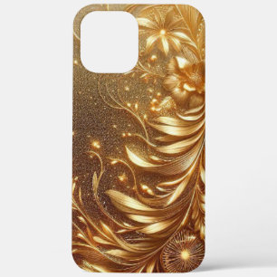 Modern elegant golden floral curve iPhone 12 pro max case