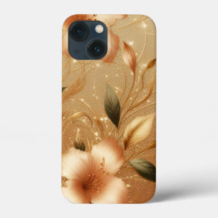Modern elegant golden floral curve iPhone 13 mini case