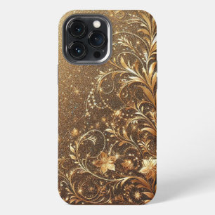 Modern elegant golden floral curve iPhone 13 pro max case
