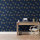 Modern Elegant Golden Flower Blue Floral Pattern Wallpaper<br><div class="desc">Obsessed with boho style but craving a touch of modern minimalism? Look no further than this Modern Elegant Golden Flower Blue Floral Pattern stunning peel & stick wallpaper! Featuring a captivating blue botanical pattern, this design draws inspiration from the elegance of Deco Art, blending clean lines and captivating florals for...</div>