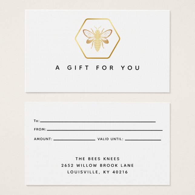 Modern & Elegant Golden Honey Beekeeper gift card (Front & Back)
