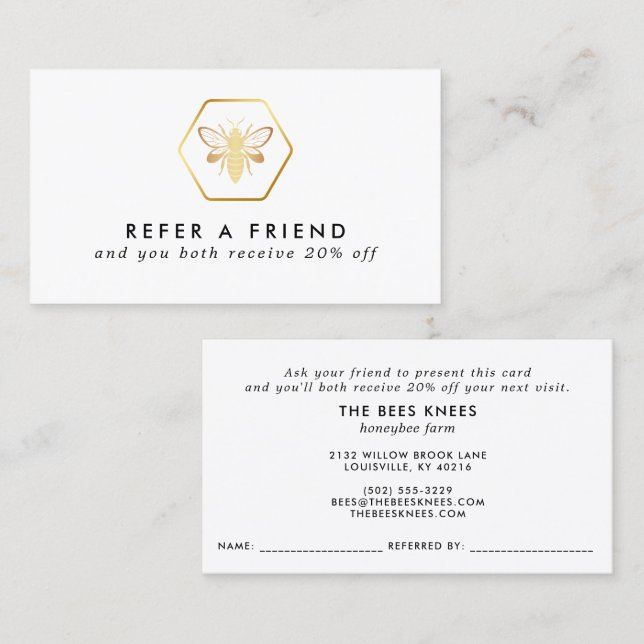 Modern & Elegant Golden Honey Beekeeper Referral Card (Front/Back)