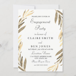 Modern Elegant Golden Leaf Engagement Party Invite