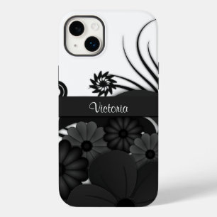 Modern Elegant Gothic Black Hibiscus Floral Slim Case-Mate iPhone 14 Plus Case