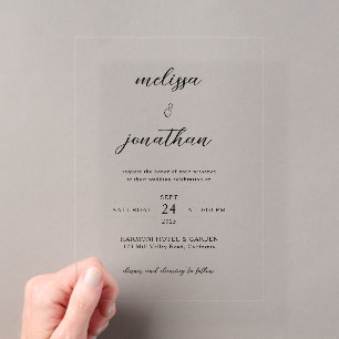 Modern Elegant Graceful Black Script Clear Wedding Acrylic Invitations