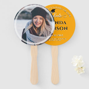 Modern Elegant Graduate Photo Orange Black Hand Fan
