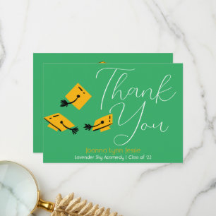Modern Elegant Graduation gold Cap Thanks Script Thank You Card
