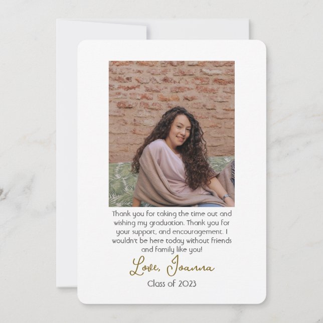 Modern Elegant Graduation gold Cap Thanks Script Thank You Card (Back)