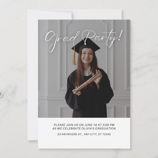 Modern Elegant Graduation Party Photo Invitation (Front)