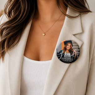 Modern Elegant Graduation Photo Script Typography 3 Inch Round Button