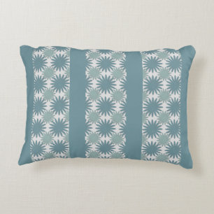 Modern Elegant Green Blue Grey Floral Stripes Accent Pillow