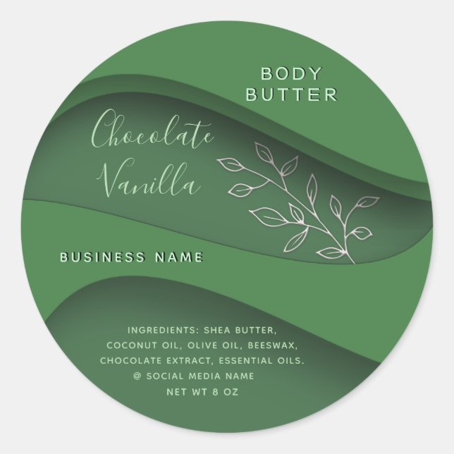 Modern elegant green botanical cosmetics label (Front)