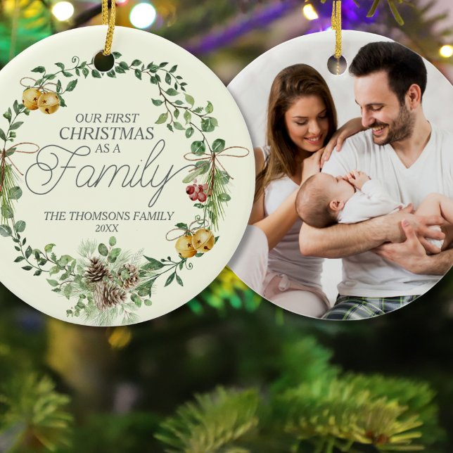 Modern Elegant Green Botanical Floral Christmas  Ceramic Ornament (Creator Uploaded)