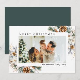 Modern Elegant Green Botanical   Photo Christmas Holiday Card