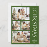 Modern Elegant Green Four Photo Collage Christmas  Holiday Card<br><div class="desc">Send holiday greetings to your loved ones and share the highlights of your life this year with these elegant 4 photo collage Christmas cards! Design features four photo templates on the left of the card, with modern typography on the right, reading "Merry Christmas" on a classic green background. Easy to...</div>