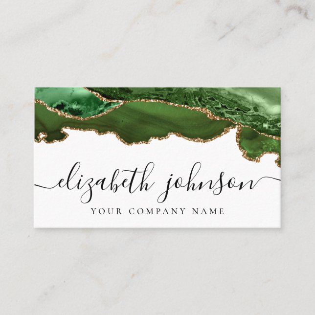 Modern Elegant Green Gold Glitter Agate Marble Business Card (Front)