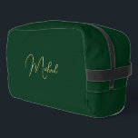 Modern Elegant Green Gold Monogram Travel Cosmetic Dopp Kit<br><div class="desc">Create your own custom, personalized, beautiful modern elegant faux gold script / typography monogram monogrammed, durable Polyester Poplin, sturdy polyester fabric mens womens kids solid plain dark forest green cosmetic makeup toiletry organizer golf beach accessory gym travel dopp kit bag pouch with a zippered closure, two interior mesh pockets -...</div>