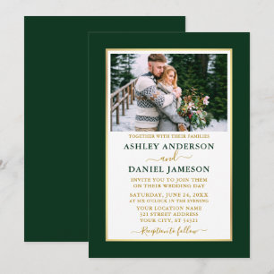 Modern Elegant Green Gold Wedding Invitation