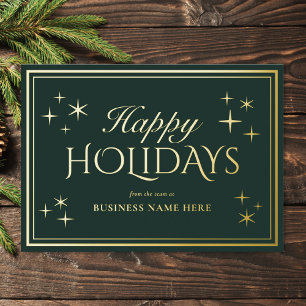 Modern Elegant Green Happy Holidays Business Foil Holiday Card
