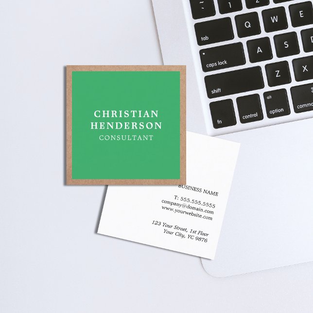 Modern Elegant Green Kraft Paper Consultant Square Business Card (Creator Uploaded)