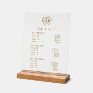 Modern Elegant Green Logo Service Menu Price List Acrylic Sign