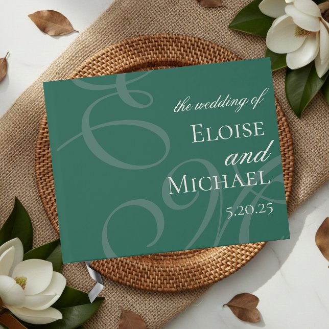 Modern Elegant Green Monogram Calligraphy Wedding  Guest Book (Modern Elegant Green Monogram Calligraphy Wedding Guest Book)