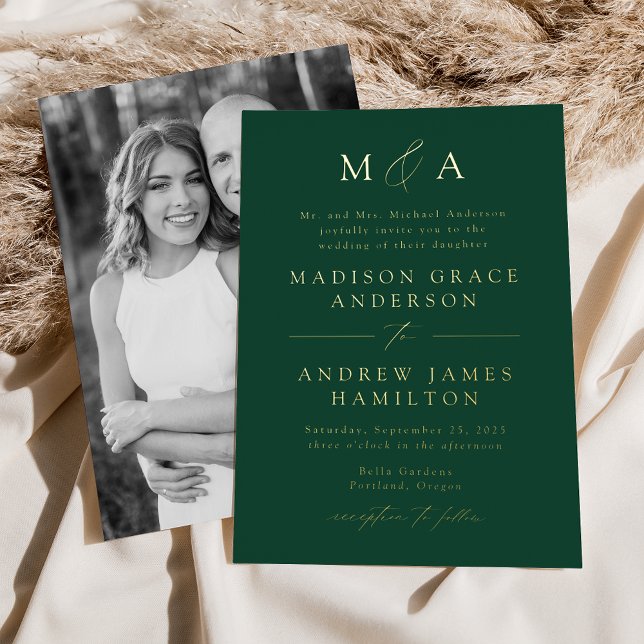 Modern Elegant Green Monogram Photo Wedding (Creator Uploaded)