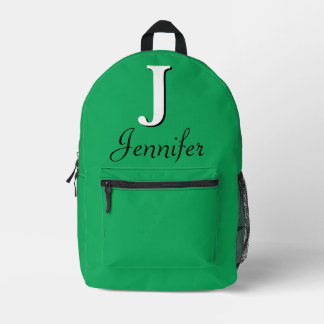 Modern Elegant Green Monogram Printed Backpack