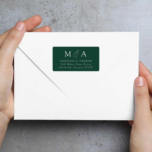 Modern Elegant Green Monogram Return Address Label (Creator Uploaded)