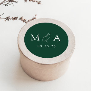 Modern Elegant Green Monogram Wedding Classic Round Sticker
