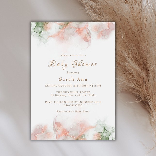 Modern Elegant Green Pink Boho Agate Baby Shower Invitation (Modern Elegant Green Pink Boho Agate Baby Shower Invitation)