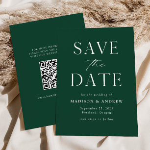 Modern Elegant Green QR Code Save The Date
