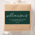 Modern Elegant Green Script Family Return Address<br><div class="desc">Add a refined and seasonal touch to your mail with these modern dark green return address shipping labels. Featuring elegant white calligraphy for your last name and a classic serif font for the address, these labels are perfect for holiday cards, wedding invitations, corporate gifting, or personal correspondence. The rich evergreen...</div>