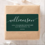 Modern Elegant Green Script Family Return Address<br><div class="desc">Add a refined and seasonal touch to your mail with these modern dark green return address shipping labels. Featuring elegant white calligraphy for your last name and a classic serif font for the address, these labels are perfect for holiday cards, wedding invitations, corporate gifting, or personal correspondence. The rich evergreen...</div>