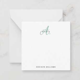 Modern Elegant Green Script Monogram Card