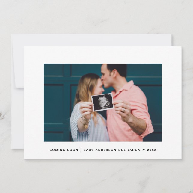 Modern Elegant Green Stripes Coming Soon Pregnancy Announcement (Front)