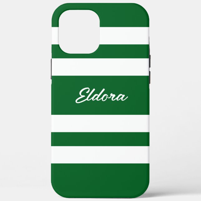 Modern Elegant Green Stripes Name iPhone iPad Case (Back)
