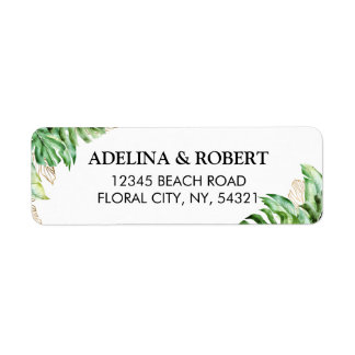 Modern elegant green tropical watercolor leaves