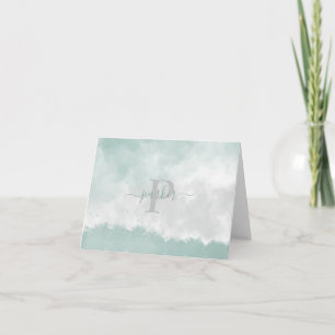 Modern Elegant Green Watercolor Monogram Note Card