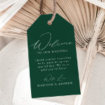 Modern Elegant Green Wedding Welcome Gift Tags<br><div class="desc">These elegant calligraphy wedding welcome gift tags are perfect for both casual and formal weddings. The design features a modern white calligraphy script with a dark green background or colour of your choice. Personalize the dark green wedding welcome gift tags with a short welcome message, your names, etc. The minimalist...</div>