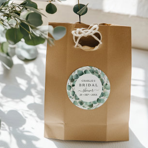 Modern Elegant Greenery Bridal Shower  Classic Round Sticker