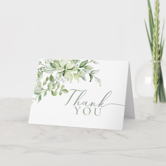 Modern Elegant Greenery Folded Thank You Card (Front)