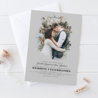 Modern Elegant Greenery Photo Overlay Wedding