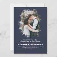 Modern Elegant Greenery Photo Overlay Wedding